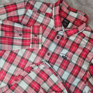RVCA Mens L Plaid Flannel Button Up Long Sleeve Shirt Regular Fit Red Black Gray